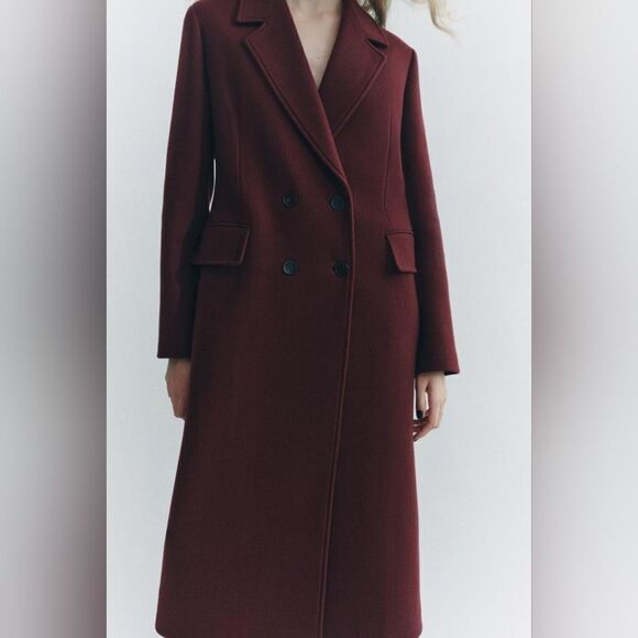 NWT ZARA MANTECO WOOL BLEND COATโZW COLLECTION Burgundy - Picture 10 of 16